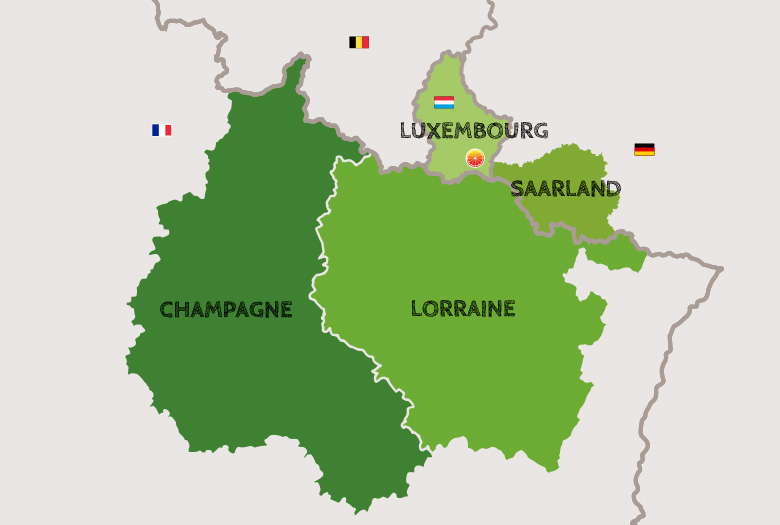 Map of the Greater Region (Champagne, Lorraine, Saarland, Luxembourg)